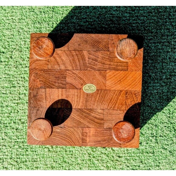 VTG Siamese Teakwood Mini Footed 5x5" Cheese Butcher Block Cutting Square MCM - Picture 3 of 4